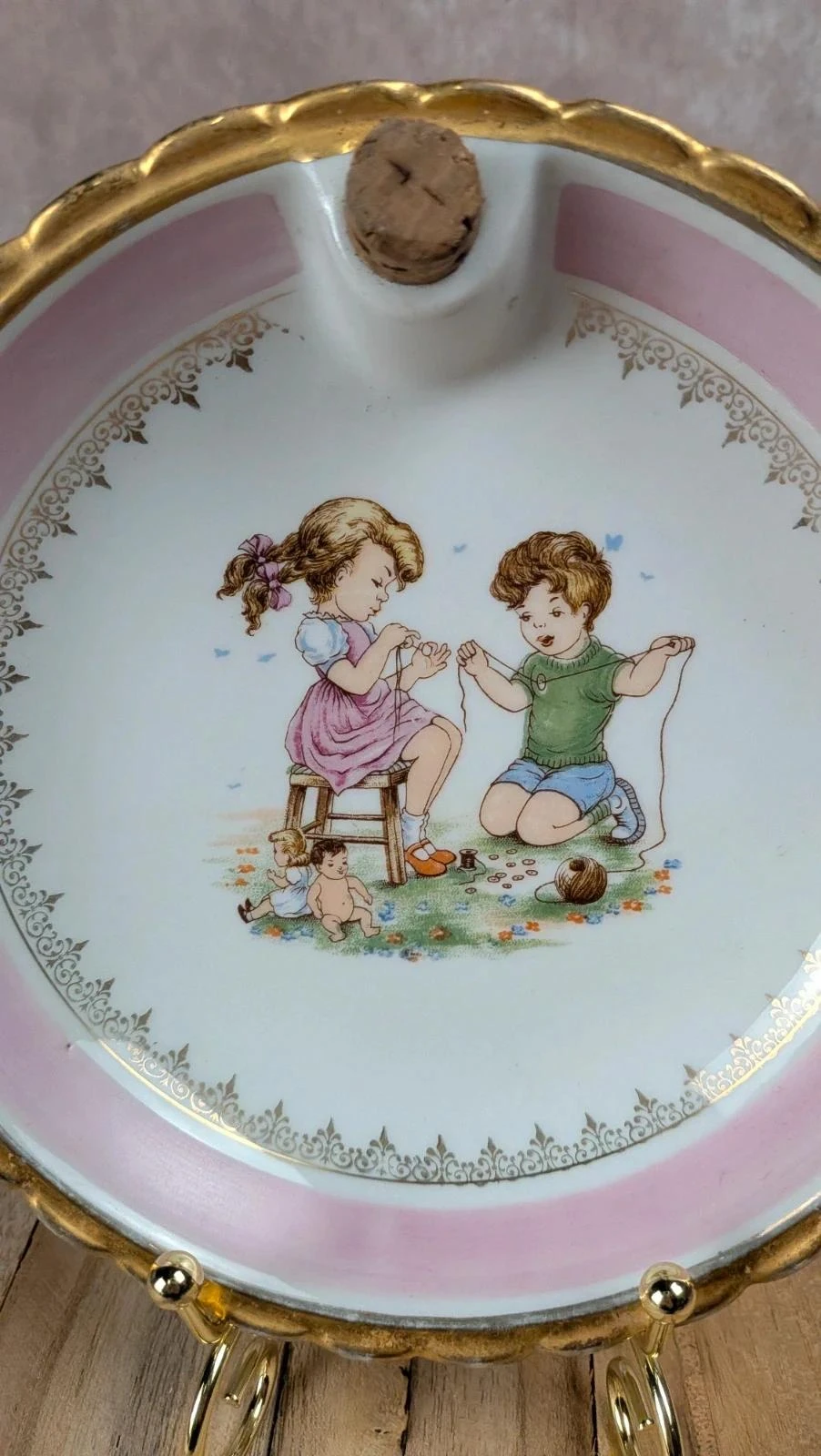Assiette à bouillie vintage Adp décor enfants porcelaine – photo 3